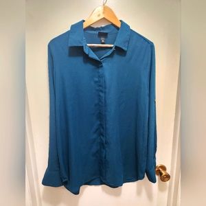 Mossimo Women's Carribean Blue Green Long Sleeve Blouse